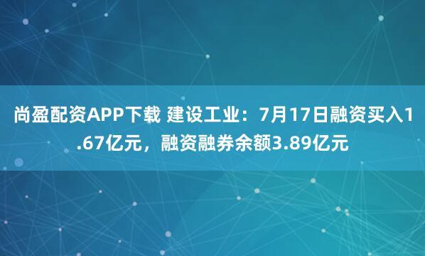 尚盈配资APP下载 建设工业:7月17日融资买入1.67亿元,融资融券余额3.89亿元