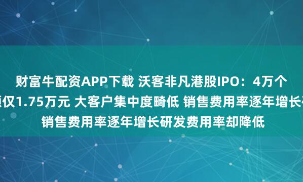 财富牛配资APP下载 沃客非凡港股IPO：4万个分销商年均销售额仅1.75万元 大客户集中度畸低 销售费用率逐年增长研发费用率却降低